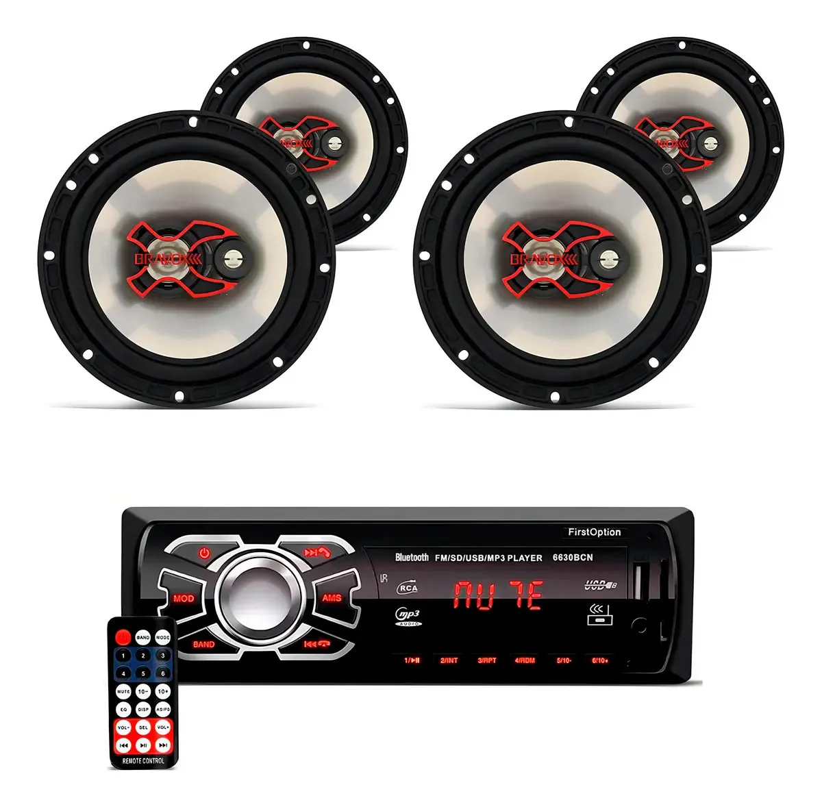 Alto-falantes Bravox 6 50w + Som Automotivo 6630bn 25w