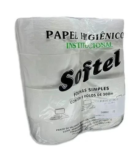 Papel Higiênico Softel Folha Simples 300m 8 Unidades Rolão Neutro