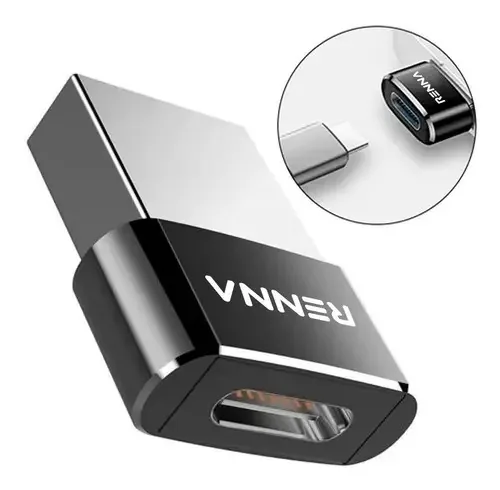 Renna Adaptador USB Tipo C Fêmea para USB Macho Cor Preto