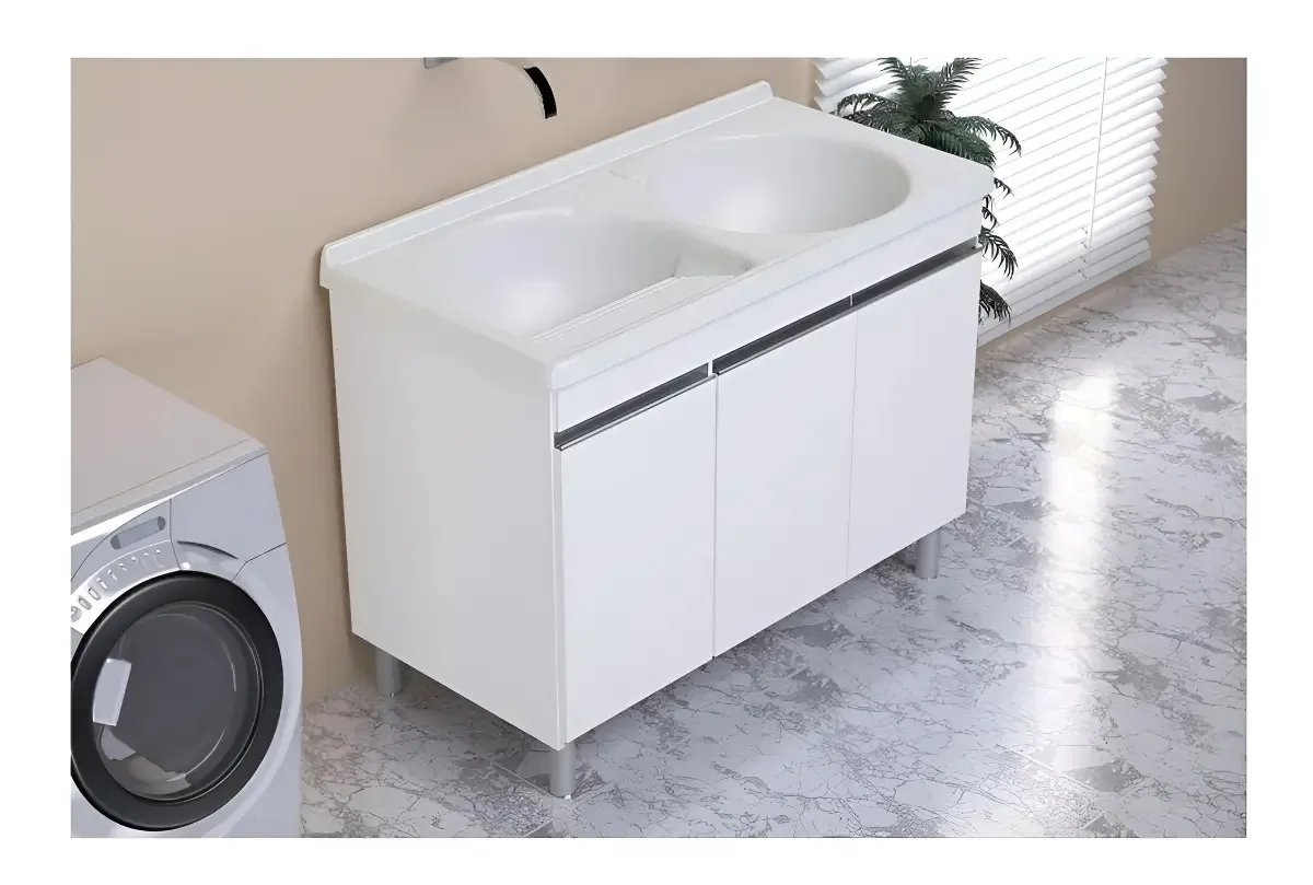 Gabinete Lavanderia Madeira 110x55cm E Tanque Gelo Rorato