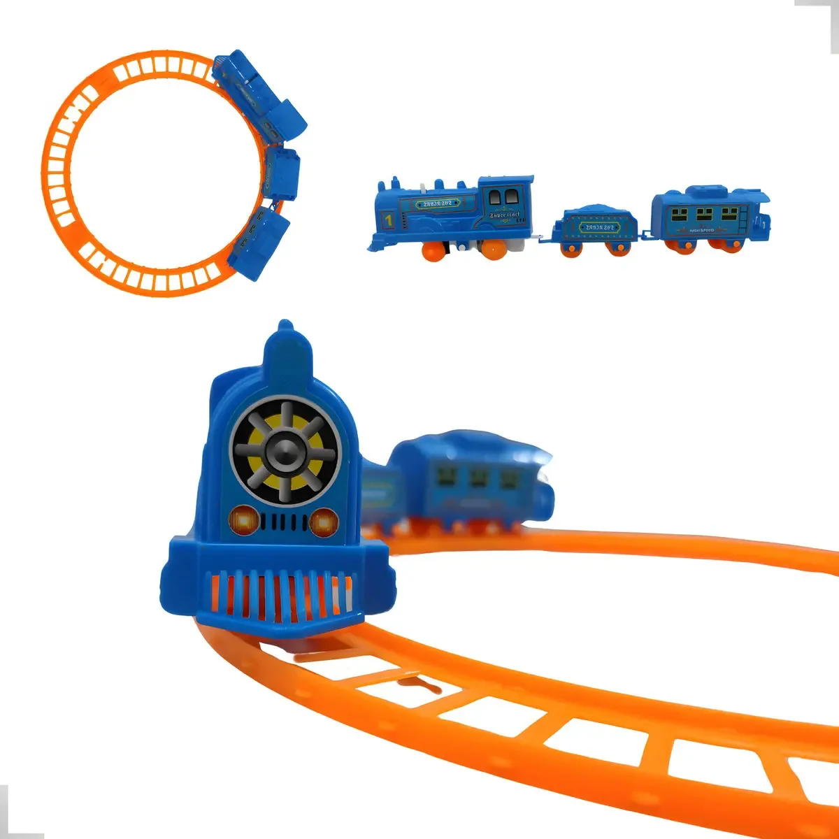 Brinquedo Trenzinho Locomotiva Com Trilhos E Vagões Cor Azul-marinho