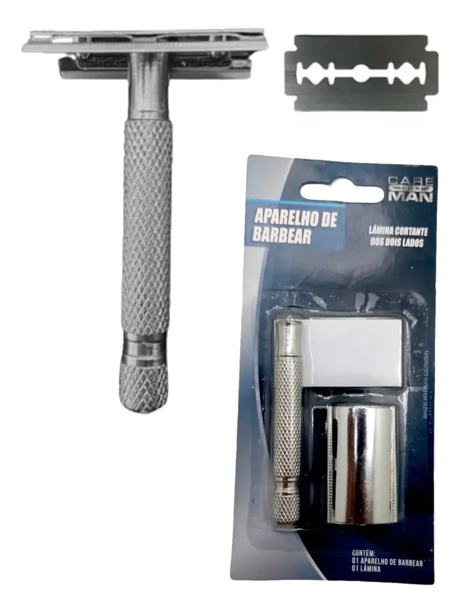 Aparelho Barbear De Metal Antigo Barbeador Retro + 1 Lamina