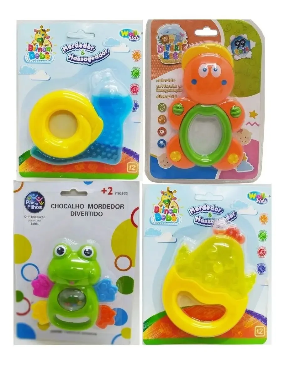 Cj Chocalhos Mordedores Brinquedo Infantil Diverte Bebê Cor Colorido
