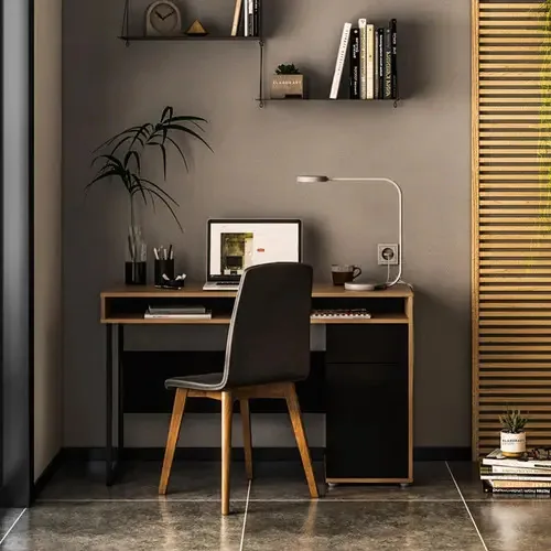 Mesa Escrivaninha Para Pc Porta E Gaveta Quarto Marrom Preto