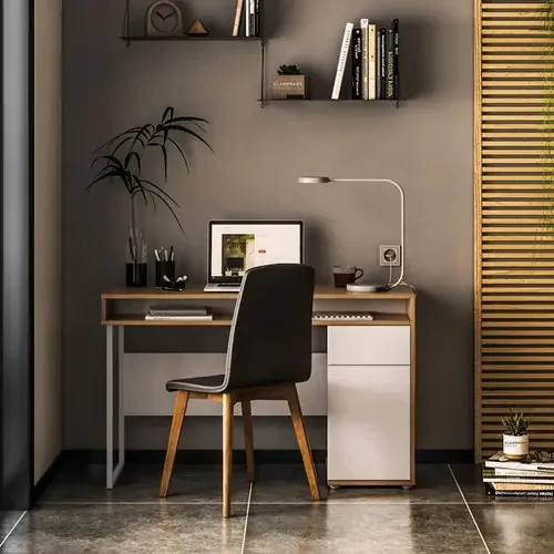 Mesa Escrivaninha De Pc Com Porta Para Quarto Marrom Branco