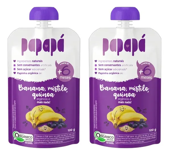 Kit 2x: Papinha Orgânica Banana/mirtilo/quinoa Papapá 100g