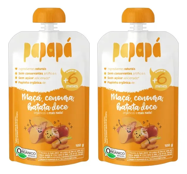 Kit 2x: Papinha Orgânica Maçã/cenoura/batata Doce Papapá100g