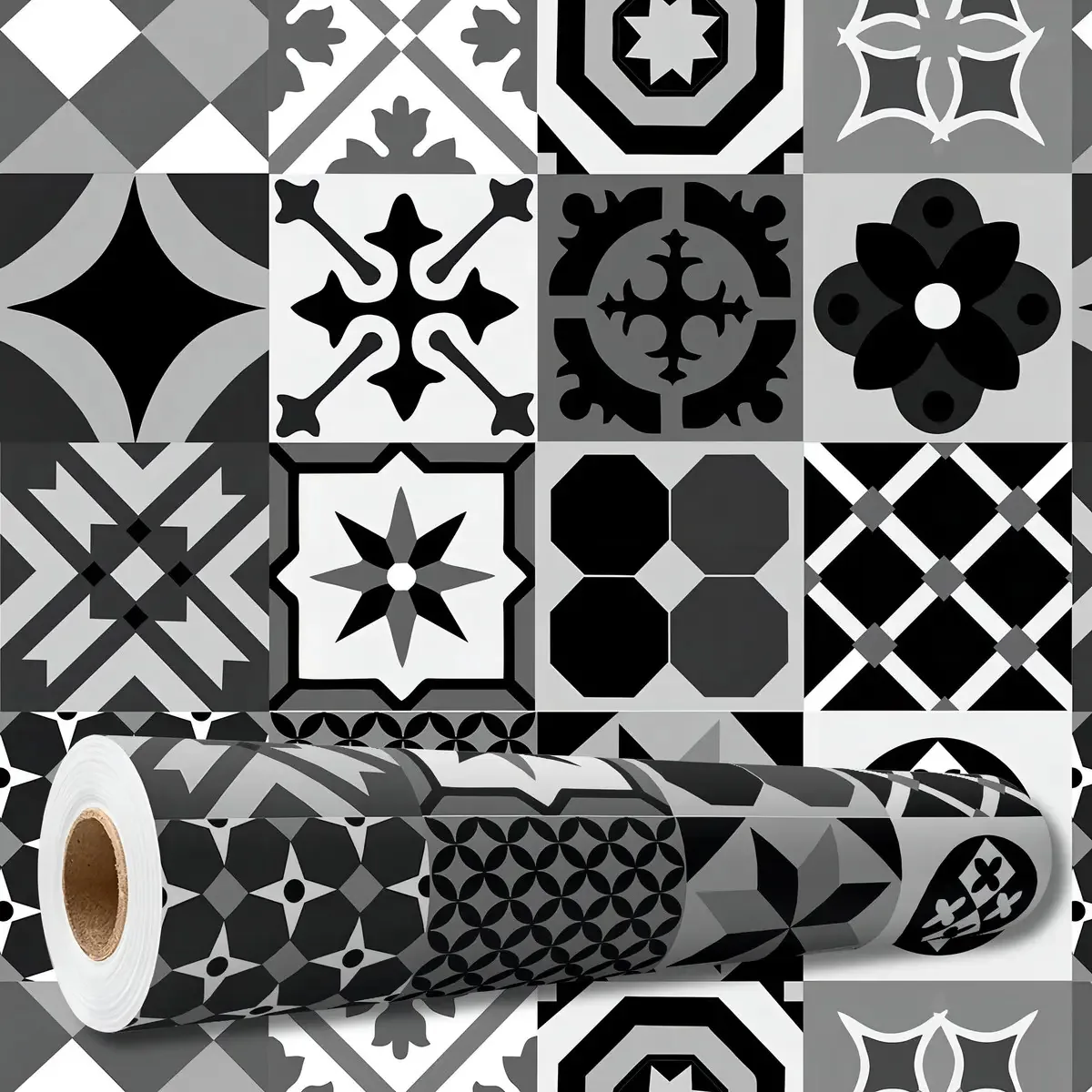 Adesivo Decorativo 3 Metros Papel Parede Azulejo Português Retrô Preto Cozinha Banheiro Lavável