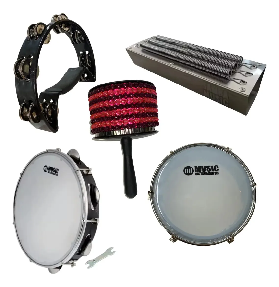 Kit Carnaval Afuxe Recoreco Pandeiro Pandeirola E Tamborim Cor Preto