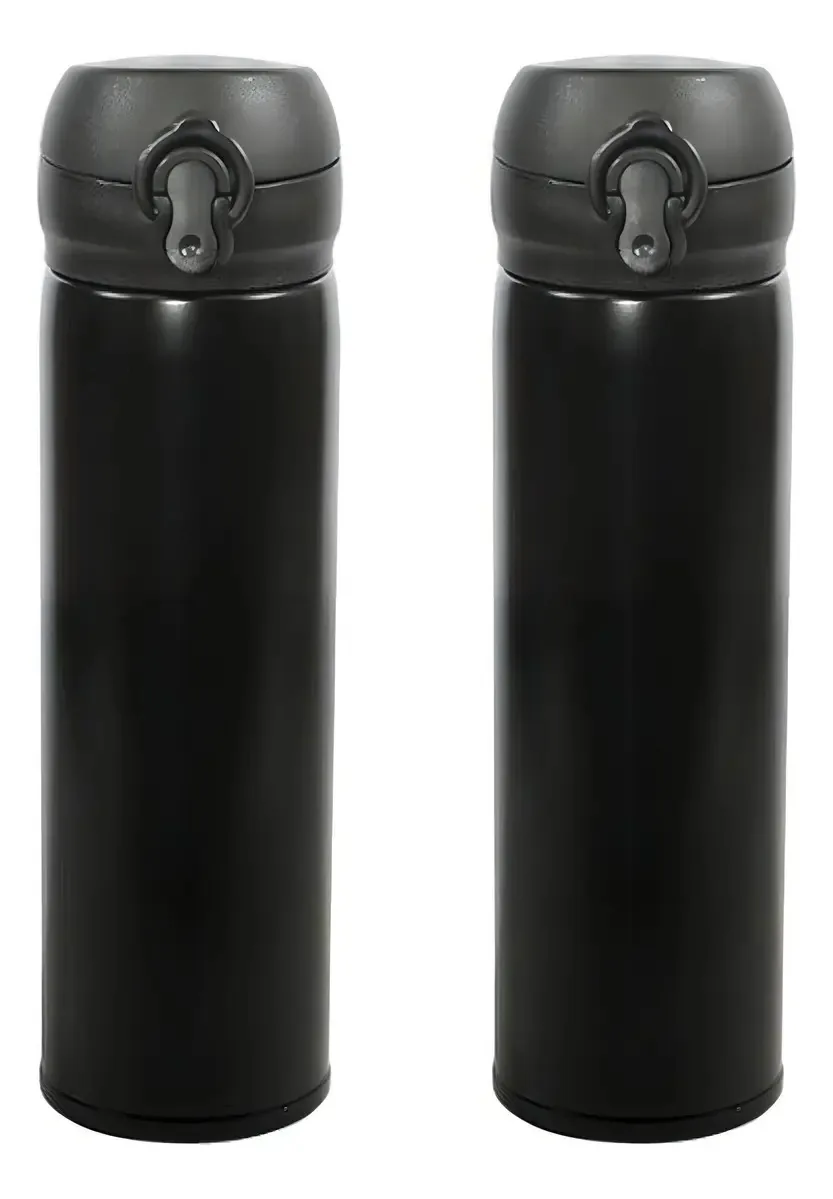 Kit 02 Garrafas (squeeze) Térmica Inox Quente Frio 350ml Cor Preto