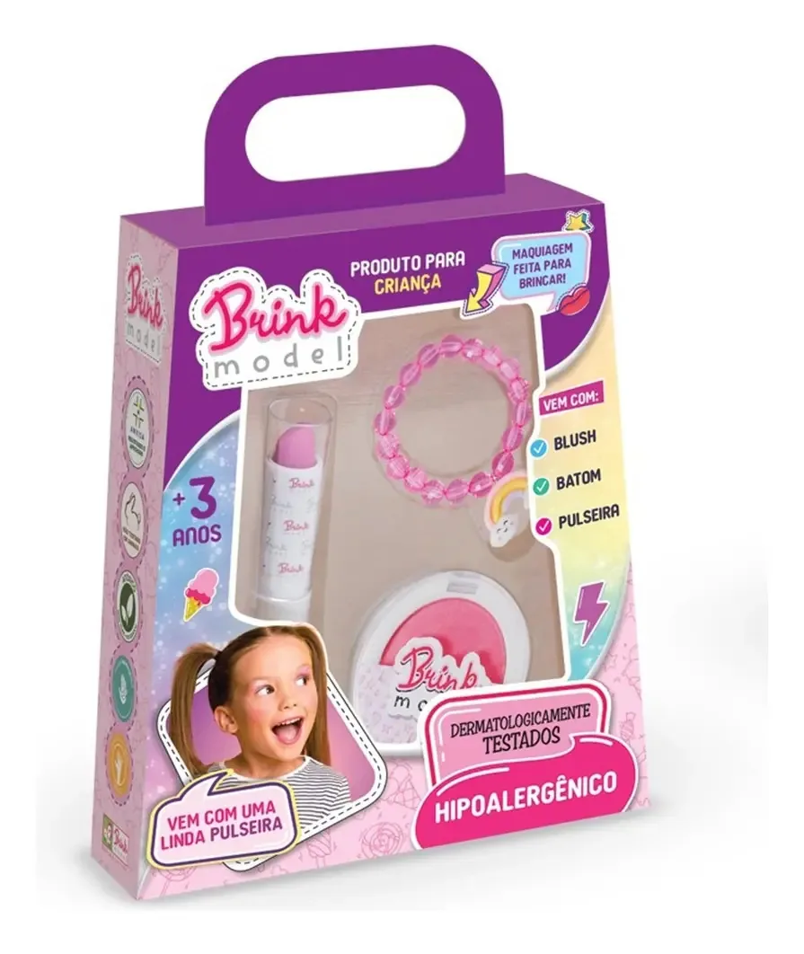 Kit Maquiagem Infantil Make Pink Com Pulseira - Brink Model