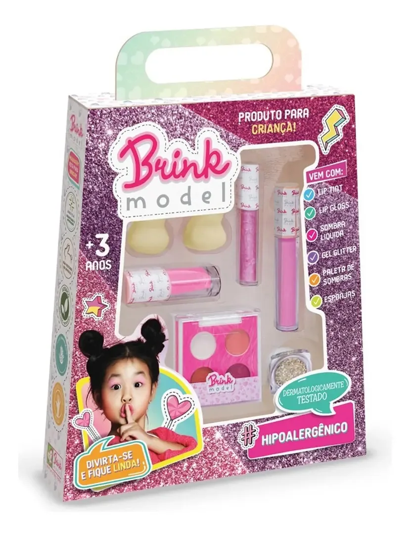 Kit Maquiagem Infantil 7 Peças Hipoalergênico Brink Model Blogueirinha