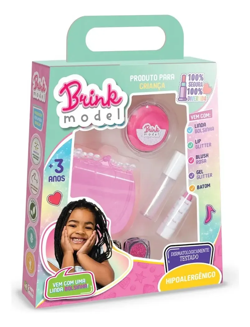 Kit Maquiagem Infantil Com Bolsinha Rosa - Brink Model