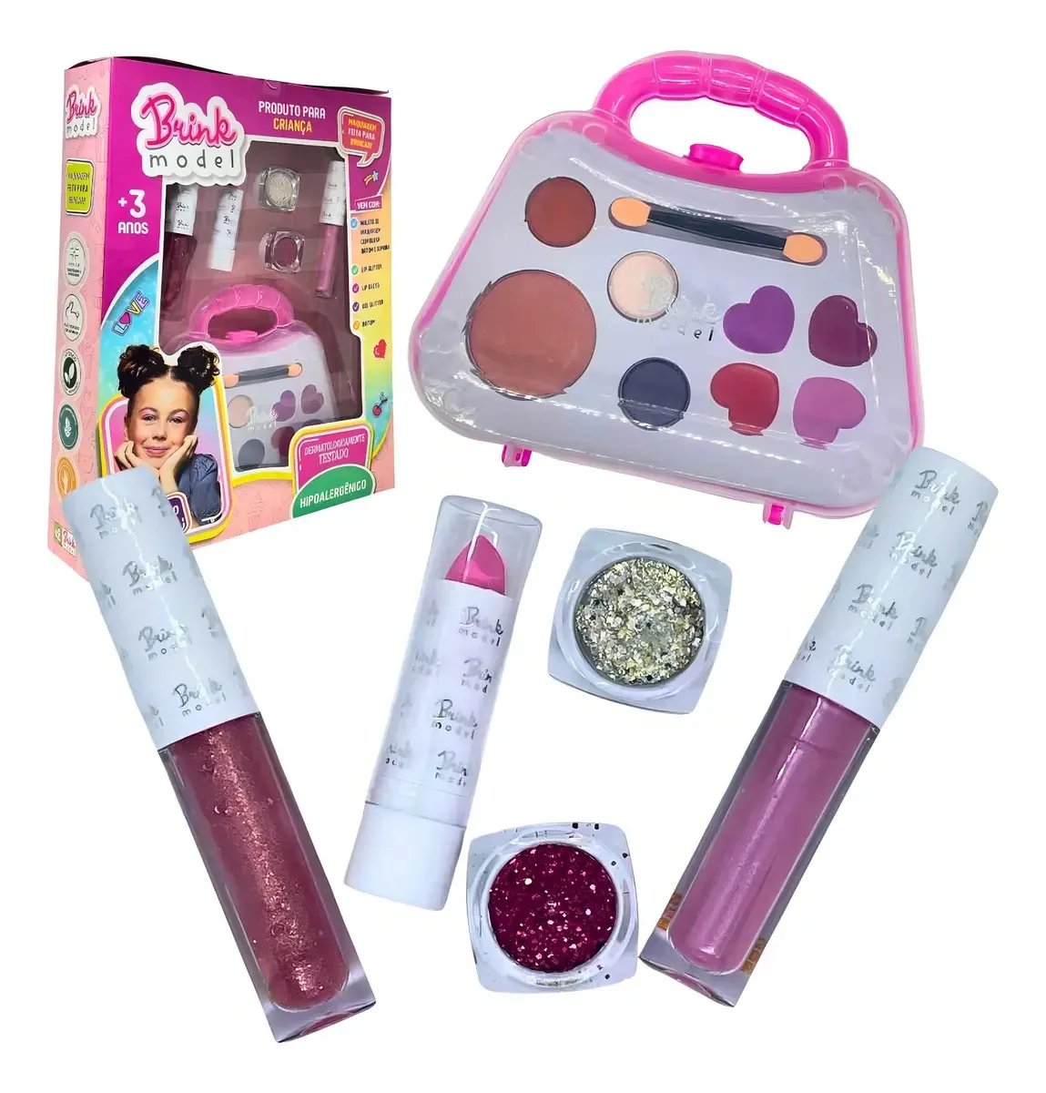 Kit Maquiagem Infantil Antialérgico Brink Model Brincando com Estilo 5 Peças