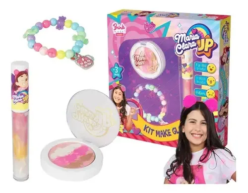 Kit Maquiagem Infantil Brink Model Maria Clara Lip Gloss Blush Pulseira