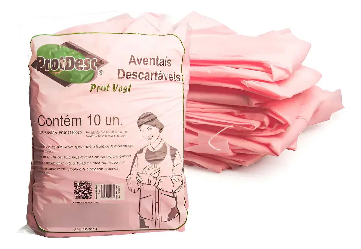 Avental Protdesc Rosa Manga Longa 10un
