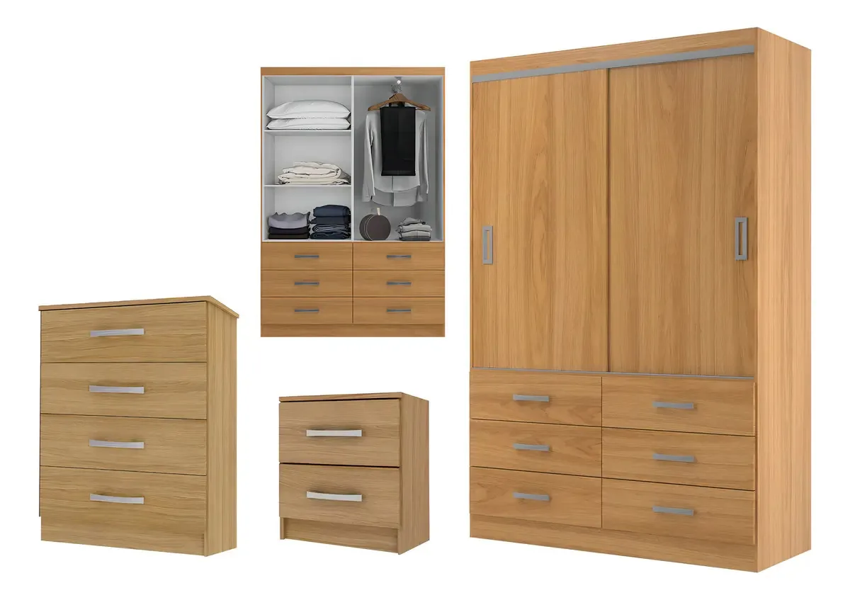 Armário combinado, guarda-roupa, quarto, 2 portas, mesa confortável de luz marrom claro