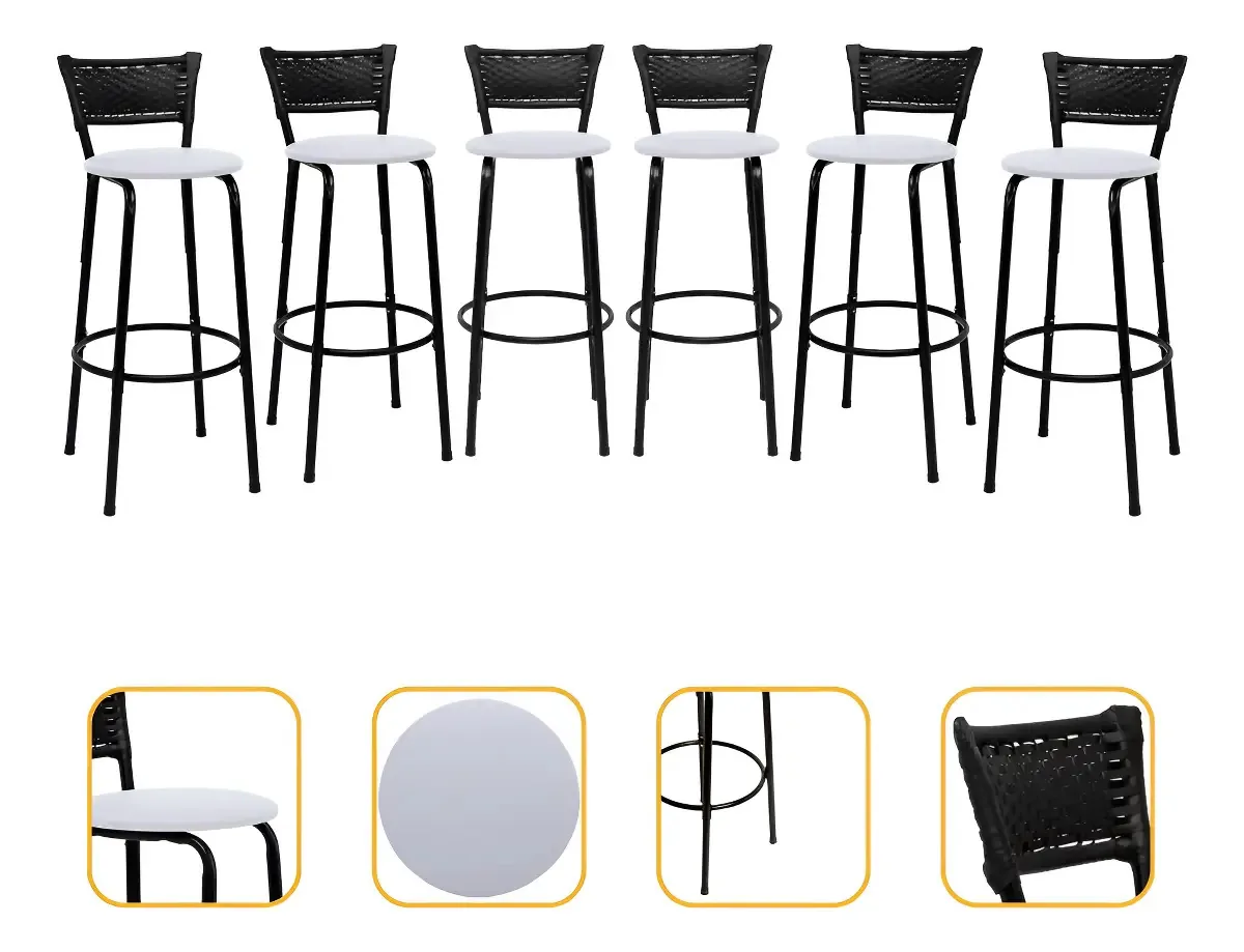 Banqueta Alta Para Bar/cozinha Imperdível Acabamento Da Estrutura Estrutura Preta Cor Branco