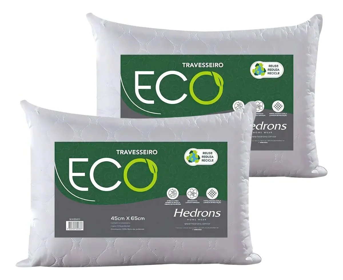 Kit 2 Travesseiros Eco Impermeável 45x65 Branco Hedrons