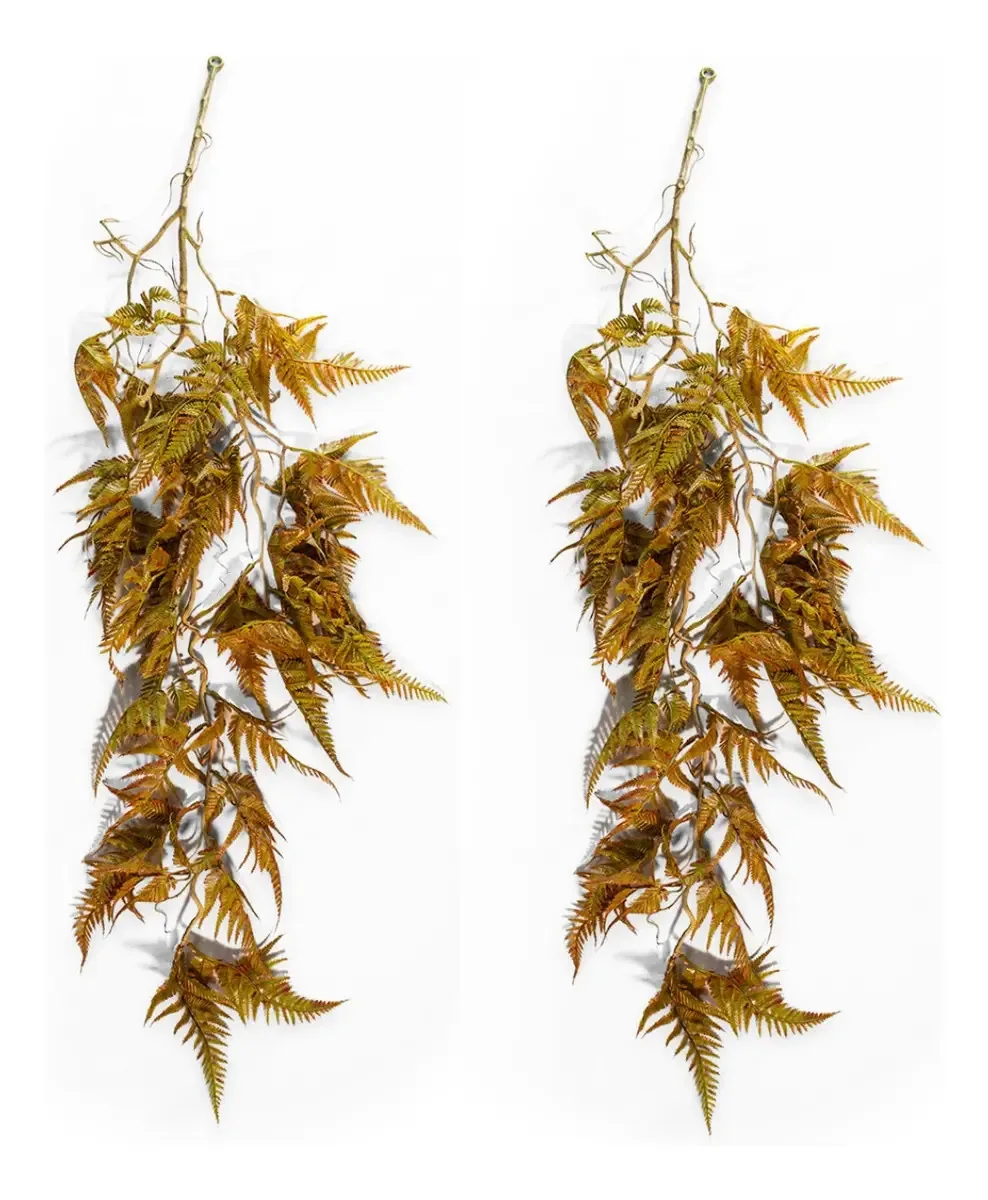 2 Pendentes De Samambaia 95cm Toque Real Jardim Vertical Cor Marrom