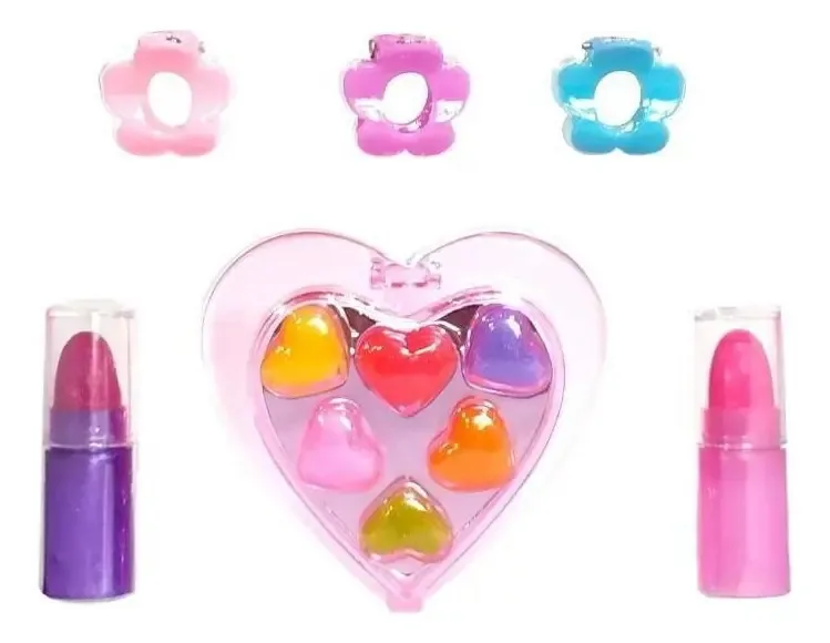 Kit Maquiagem Infantil Coração Batom E Sombras Para Bonecas