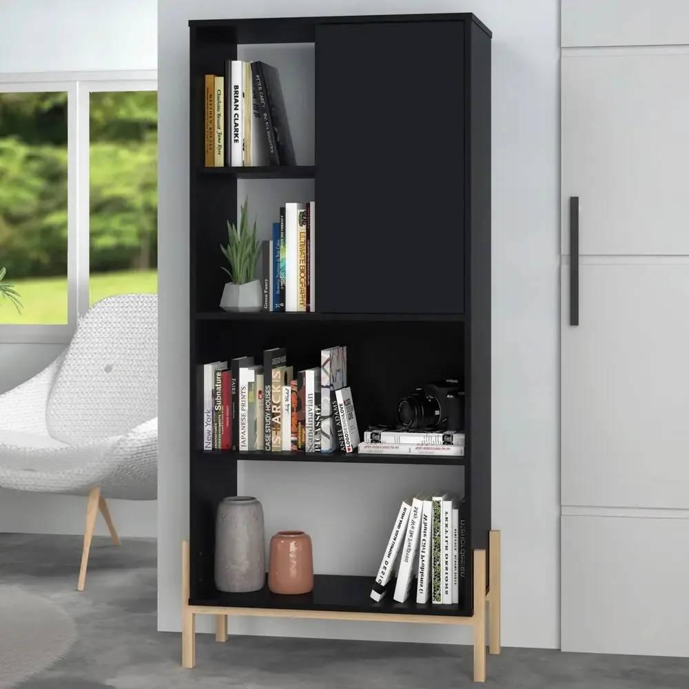 Estante Para Livros 1 Porta Be 71 Preto/pinus Claro Cor Preto