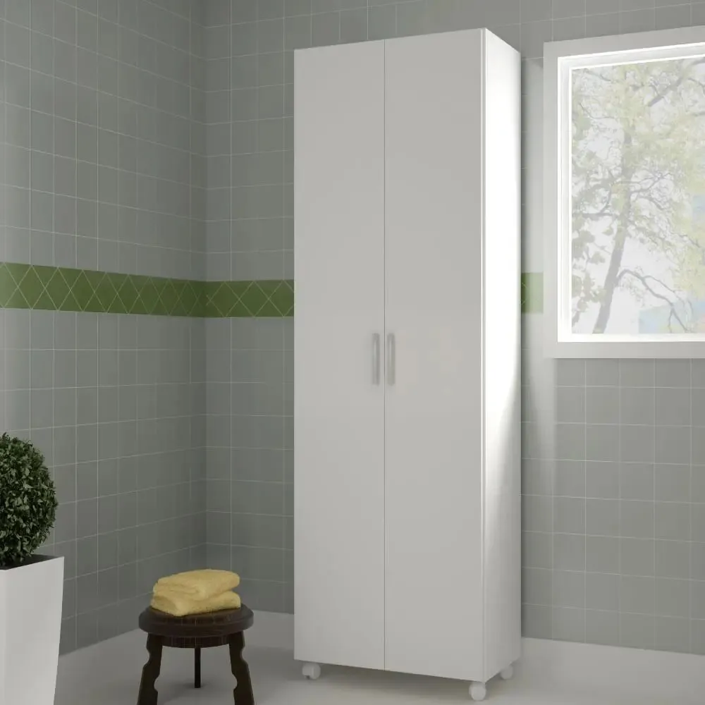 Armário P Lavanderia 2 Portas 3 Prateleiras Rodízios-branco Cor Branco