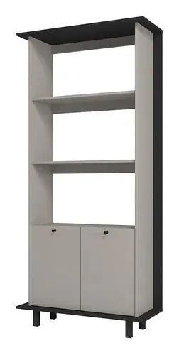 Estante Para Livros 2 Portas 2 Prateleiras Preto/fendi Bl 22