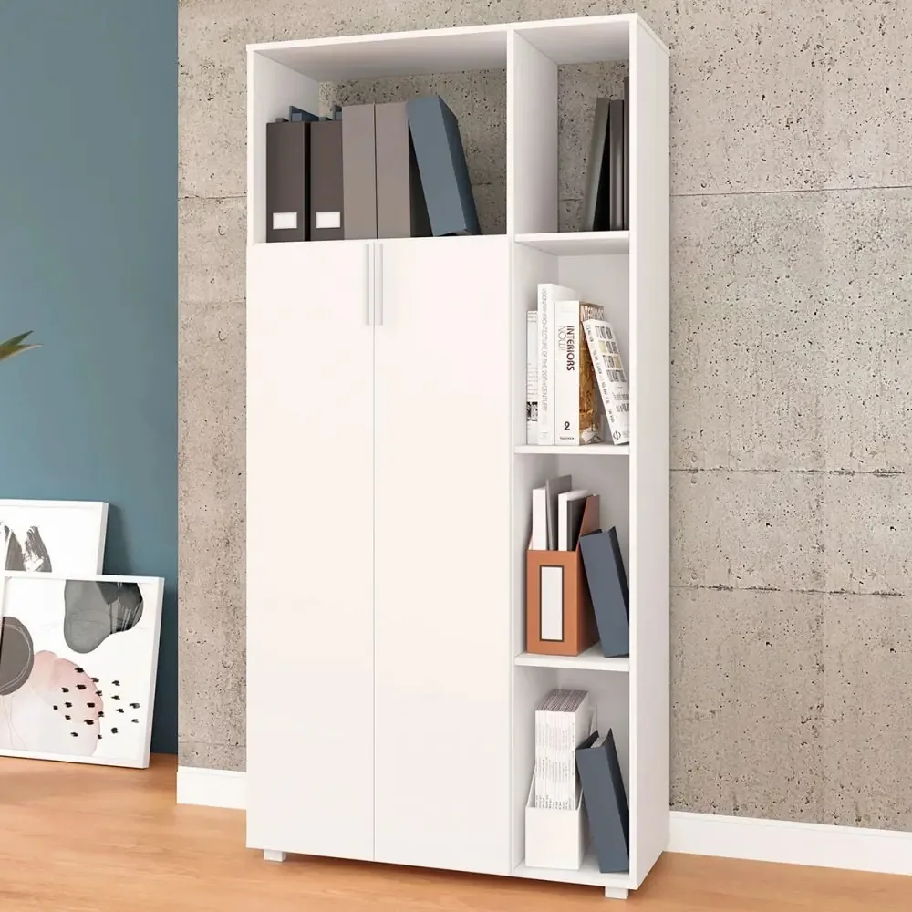 Estante Para Livros 2 Portas 5 Nichos Branco - Pnr Móveis