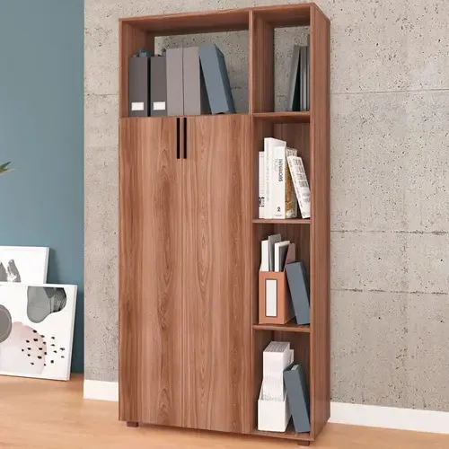 Estante Para Livros 2 Portas 5 Nichos Castanho - Pnr Cor Marrom