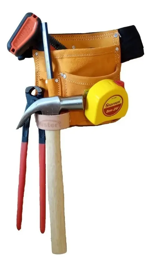 Cinto Porta Ferramentas Mister 5 Bolsos Couro Para Carpinteiro Eletricista