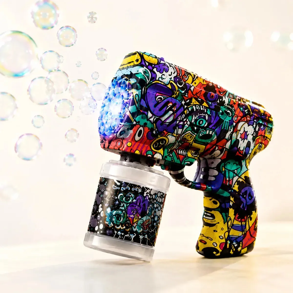 Pistola Lança Bolhas Bubble Gun Brinquedo Luz Colorido Pilha Aa