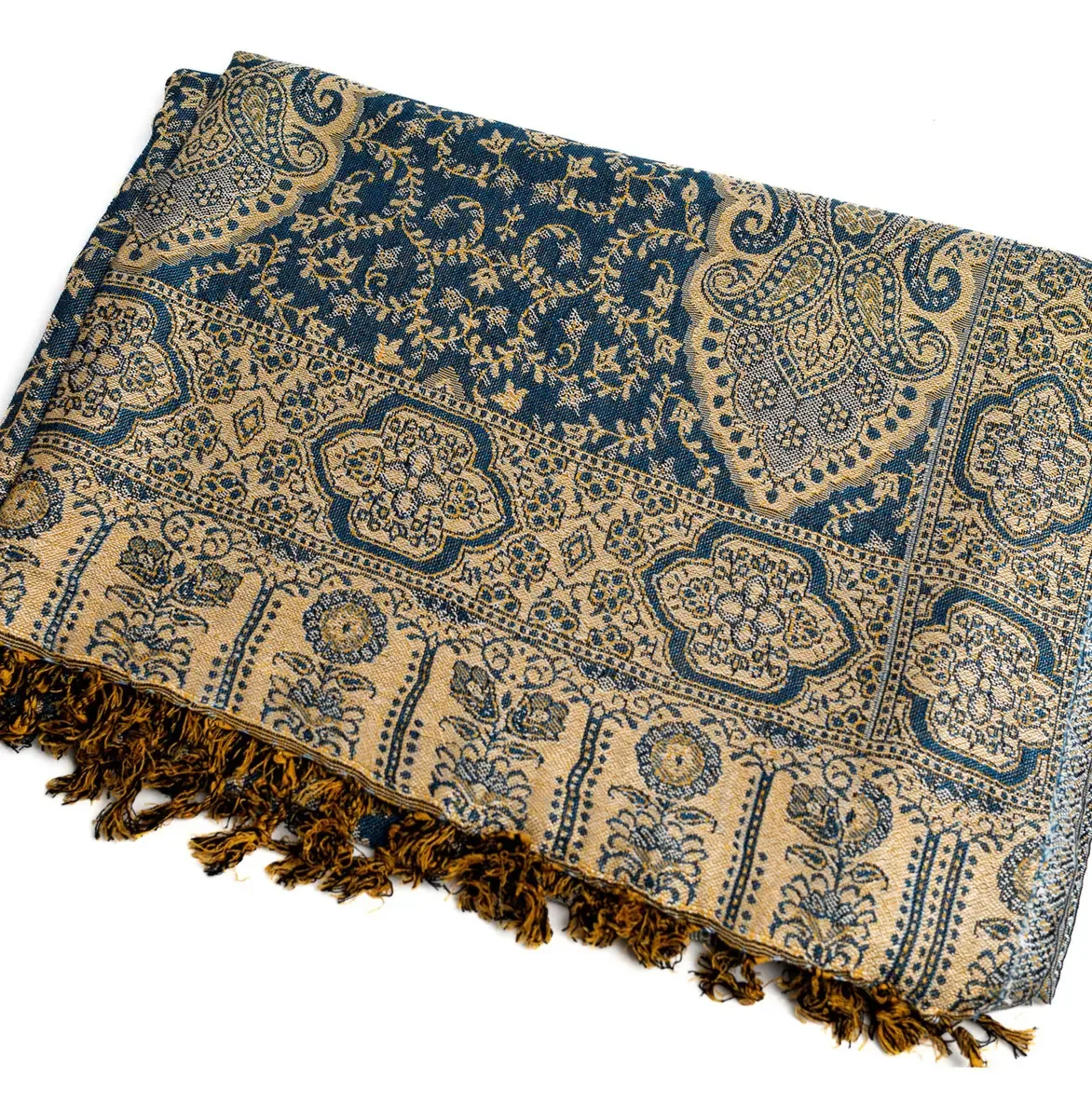 Lenço Empório Muritiba Pashmina Azul-marinho Florido