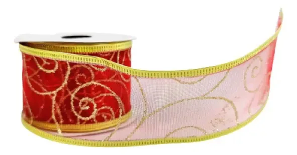 Fita Dourada E Vermelha Natalina 5cmx270cm Natal Decorativa