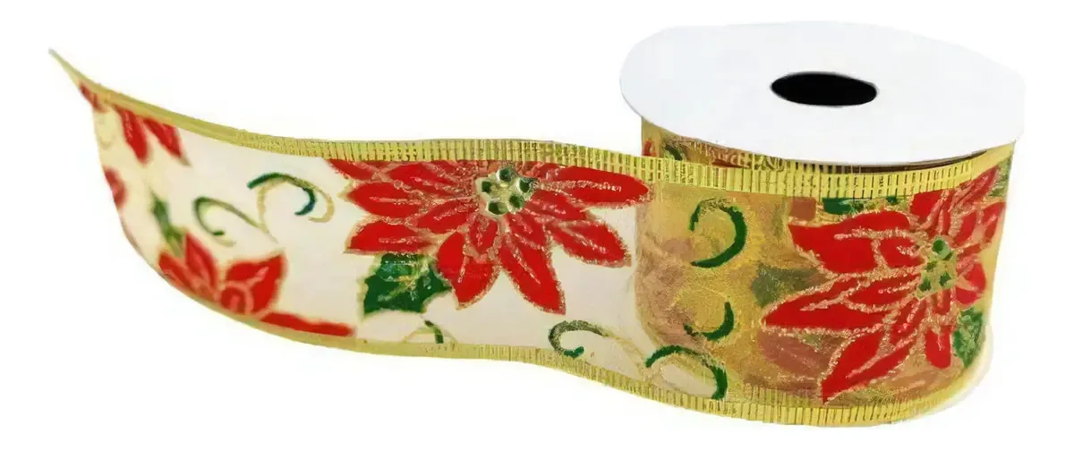 Fita Dourada E Vermelha Natalina 5cmx3m Natal Decorativa