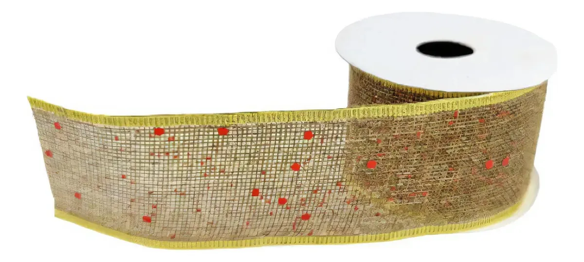 Fita Bege E Vermelho Natalina 5cmx3m Natal Decorativa