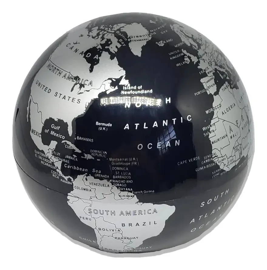 Globo Terrestre Mapa Mundo Preto E Prata Com Luzes Decoração