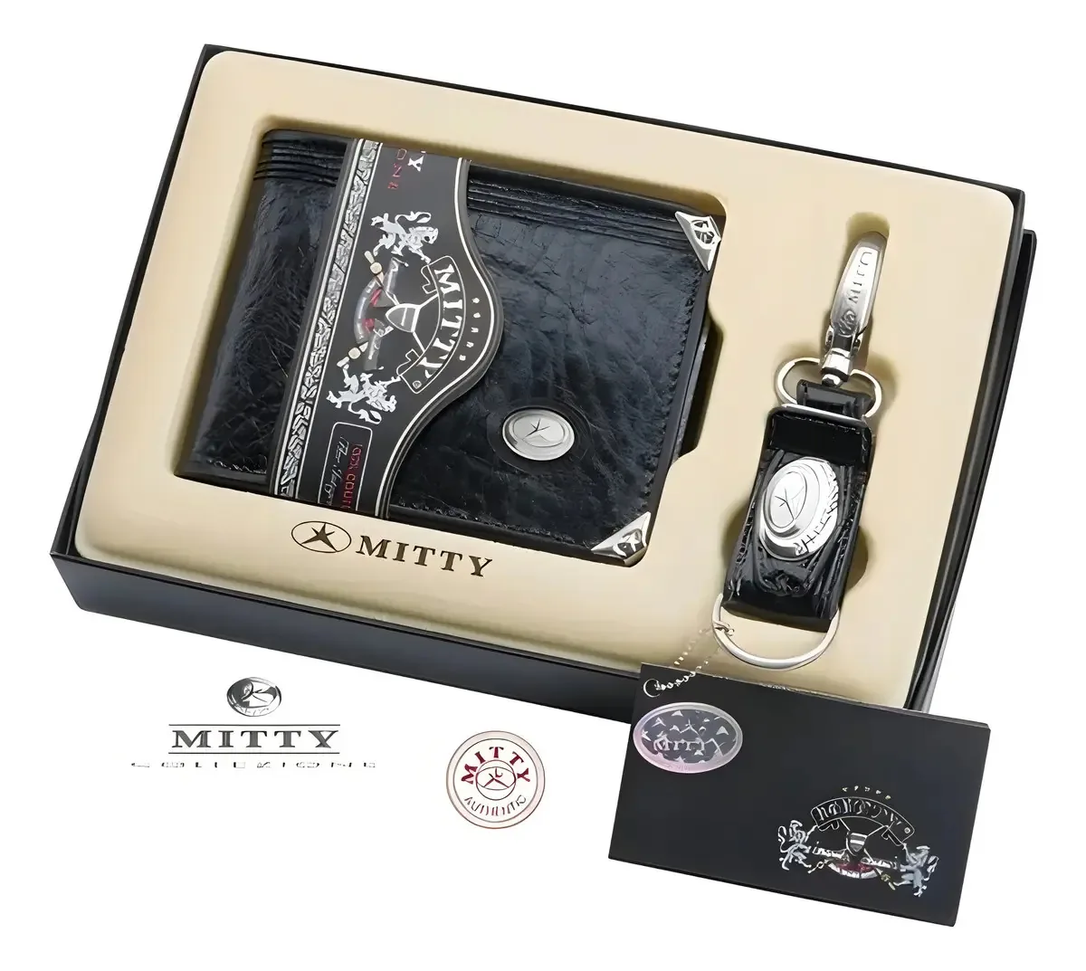 Carteira de Couro Masculina Mitty Com Porta-Moedas e Chaveiro
