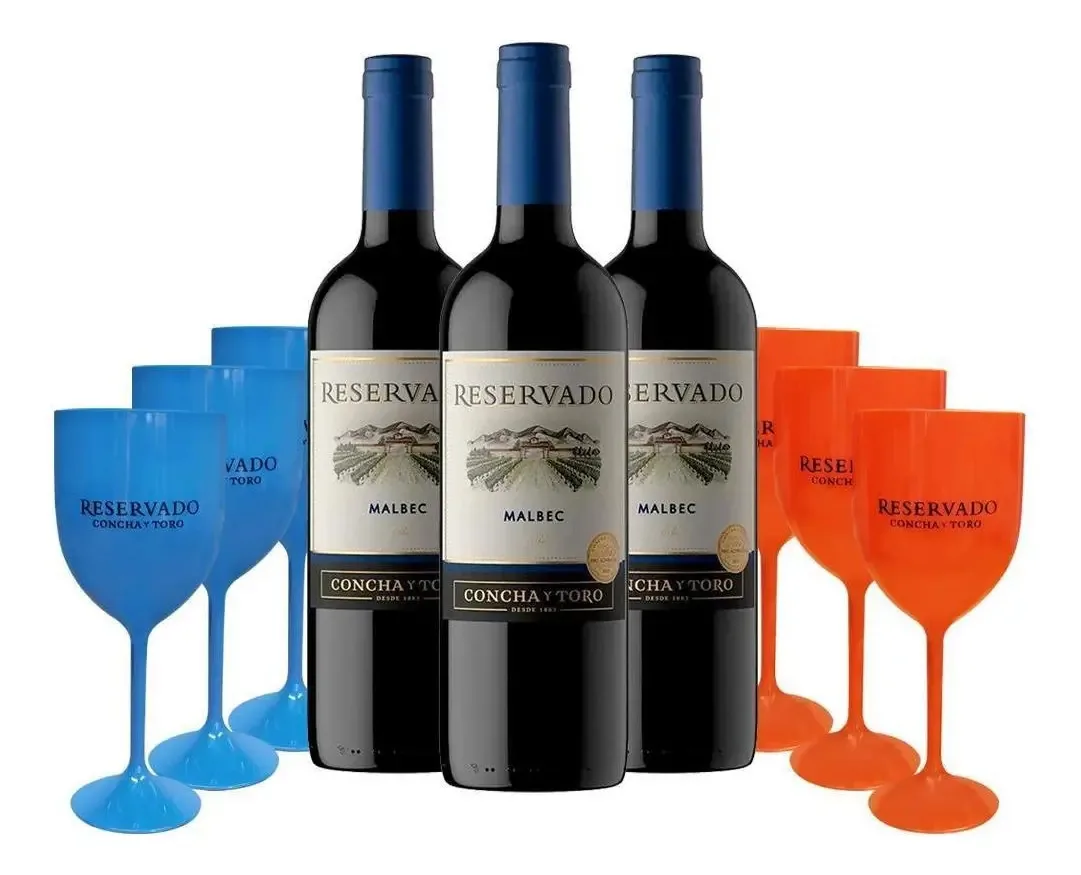 Kit 3 Vinhos Chilenos Reservado Malbec + 6 Taças