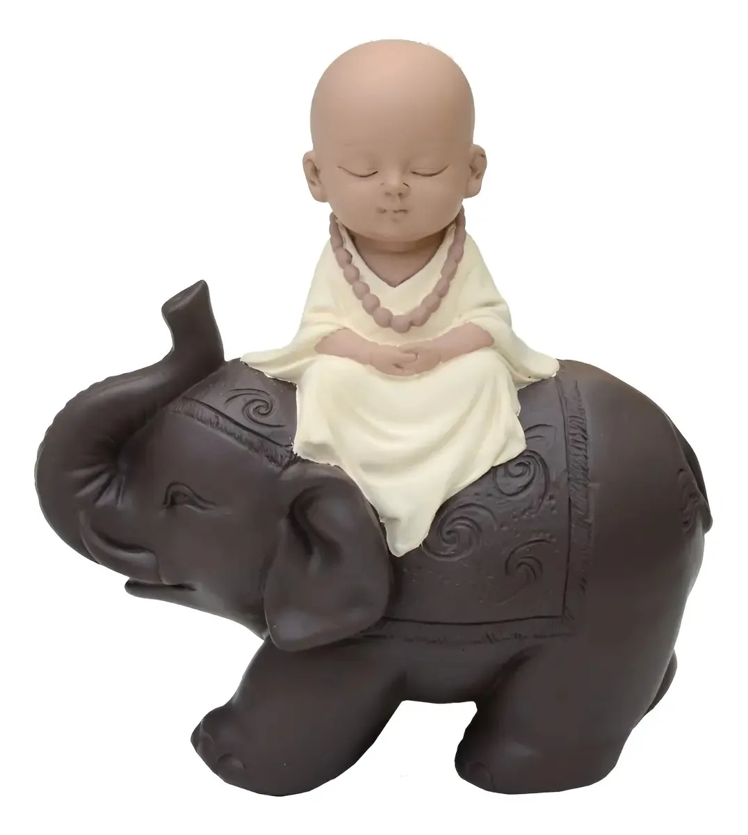 Monge Buda Viajante Elefante De Resina Bege 18 Cm