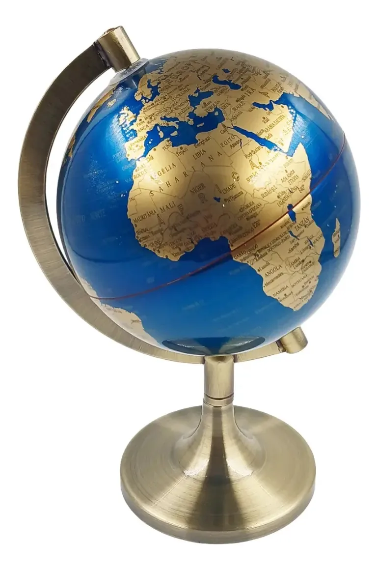 Globo Terrestre De Mesa Azul Marinho E Dourado - Pequeno
