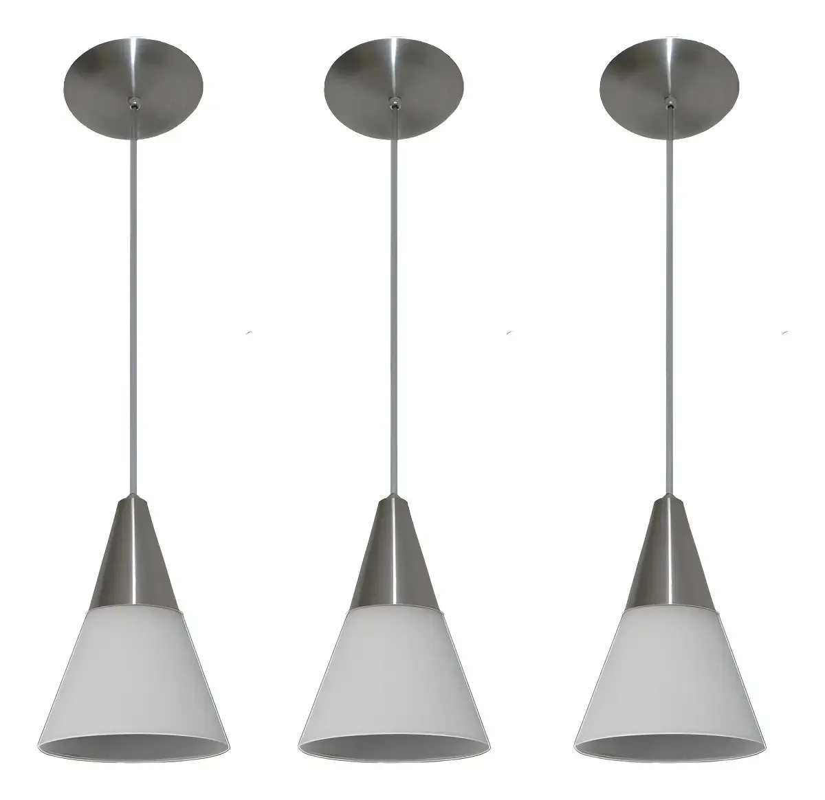 Lustres Amandini K03-50119-1 Kit 3 Lustres Pendentes Com Vidro Modelo Cone Ideal Para Balcão 110v / 220v Cor Alumínio Escovado