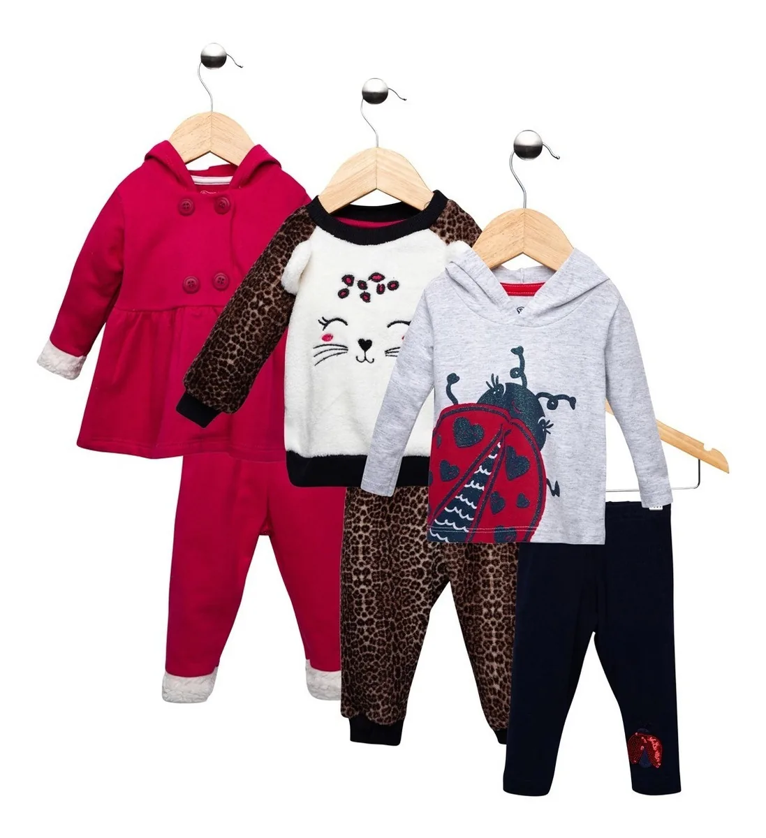 Kit 03 Conjuntos Bebê Menina Brilho Pelúcia Tileesul Kitbb5. Cor Kit5b Tamanho M