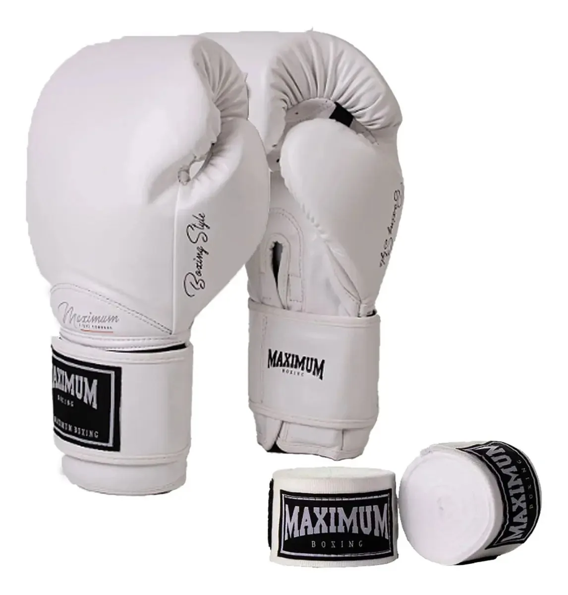 Luva Classic Muay Thai Boxe + Bandagens White 5m - Maximum Cor White (branca) Tamanho 16oz