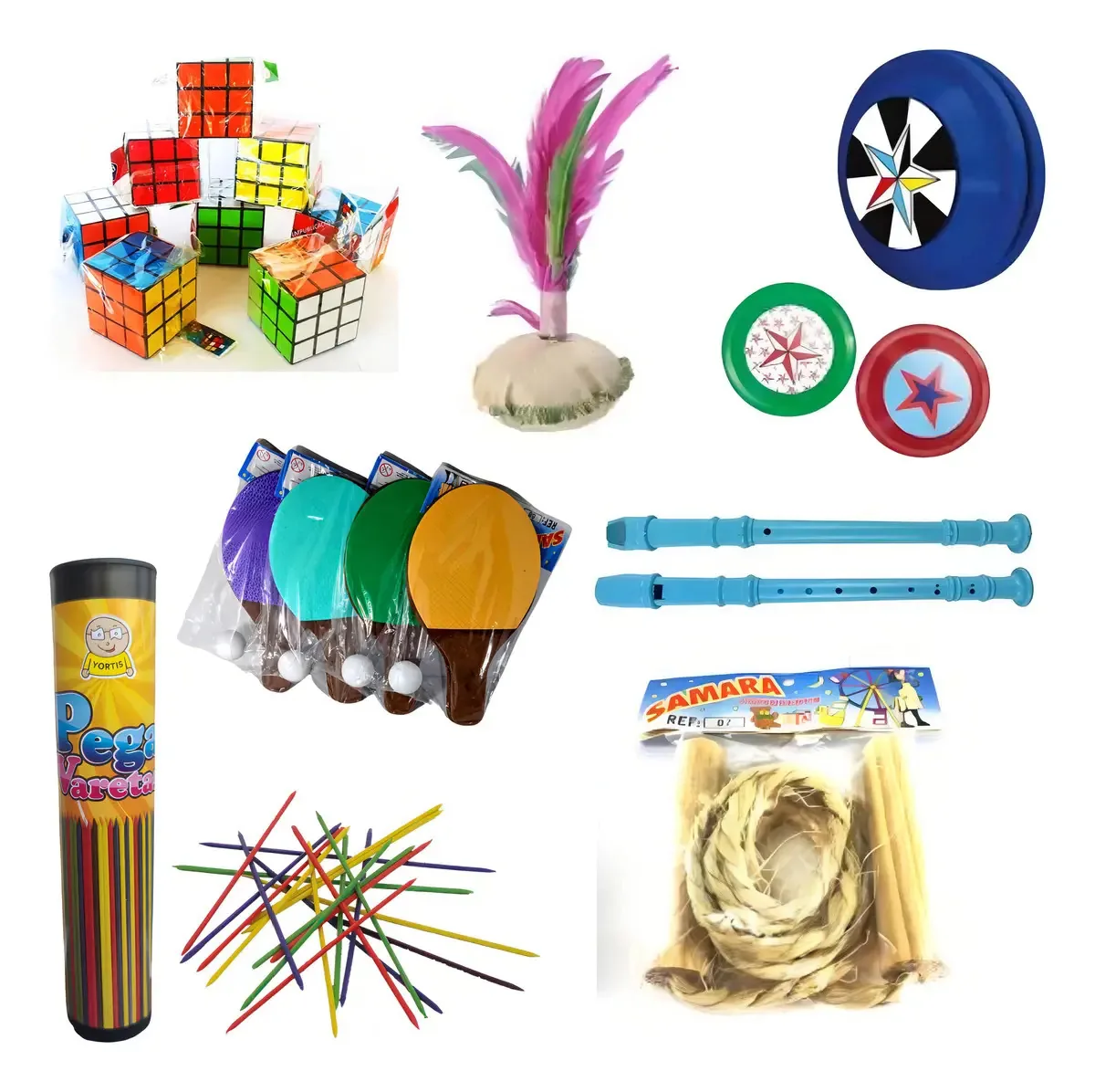 Kit 7 Brinquedos Infantis Corda Cubo Peteca Cor Sortida Diversão Crianças