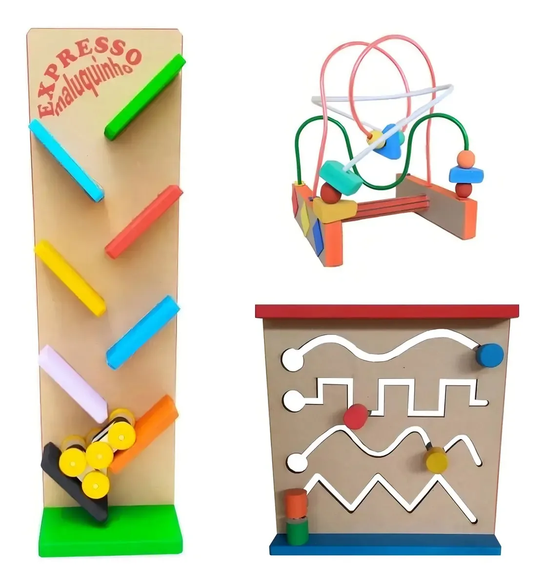 Kit 3 Brinquedos Madeira Brinque e Leia Coordenação Motora Primeira Infância