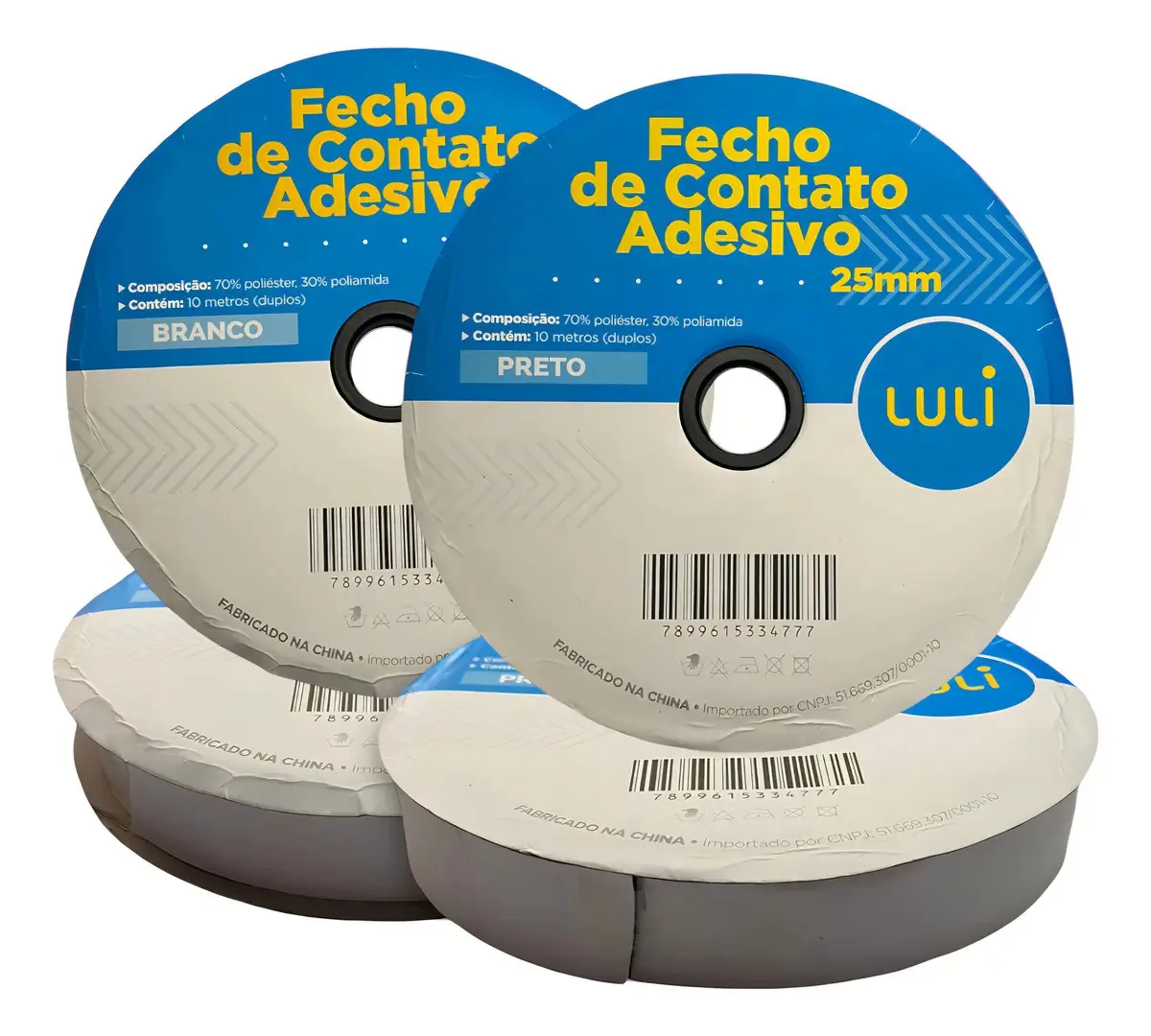 Fecho Contato Adesivo 25mm 10 Mts Velcro Luli Branco Preto