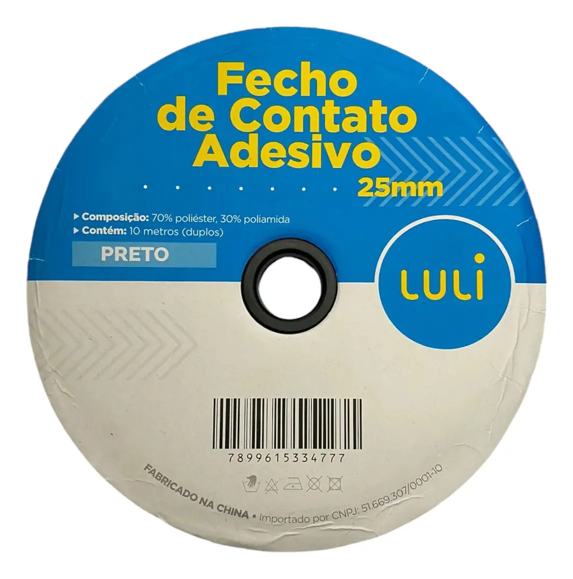 Fecho Contato 10m Luli Preto para Fixação e Organização