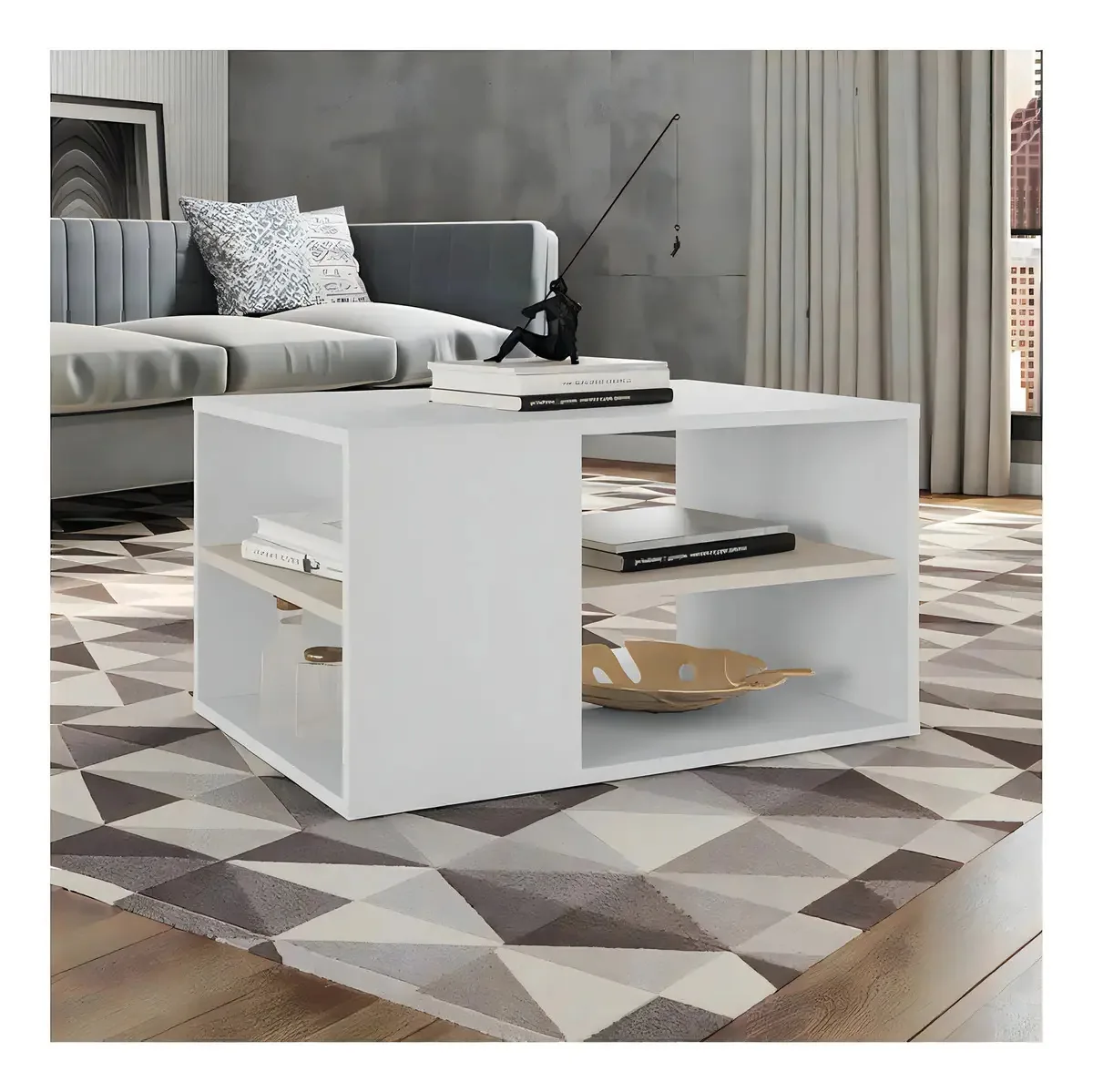 Mesa Centro Retangular Divisória Opala Branco Marrom Caemmun