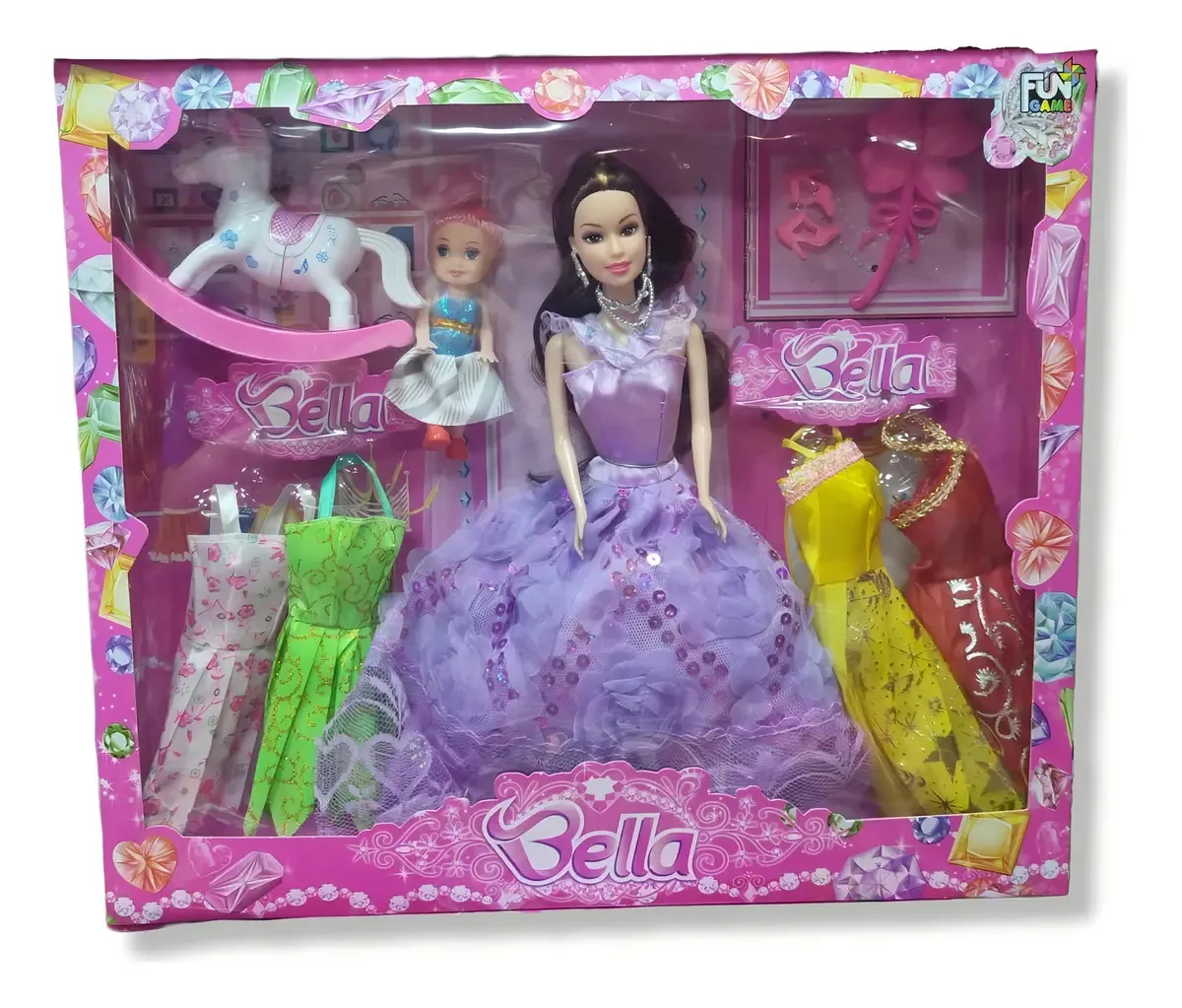 Boneca Bella C/ Vestidos Salto E Acessórios Articulada Linda
